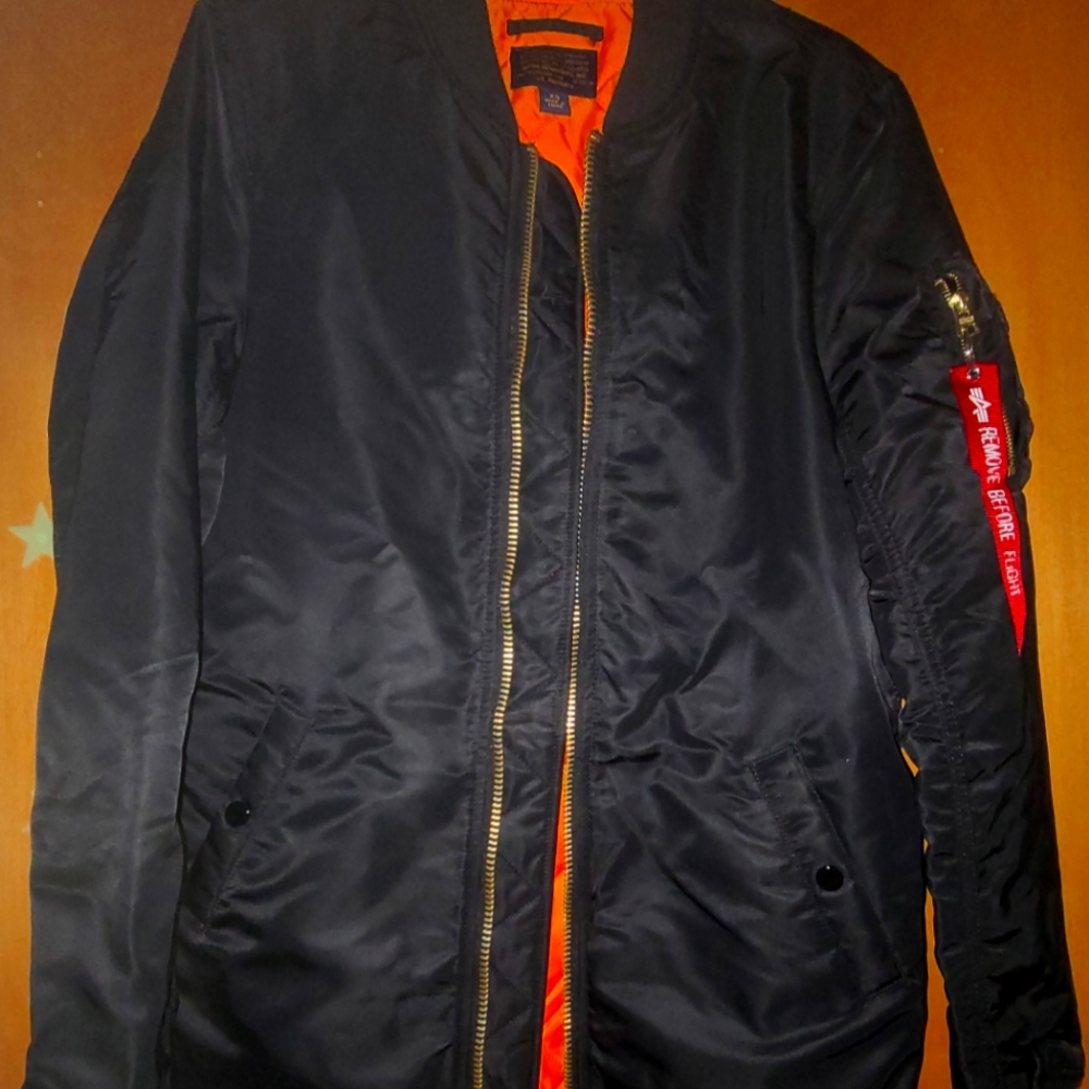 Black Orange Alpha Industries Long Flight Jacket